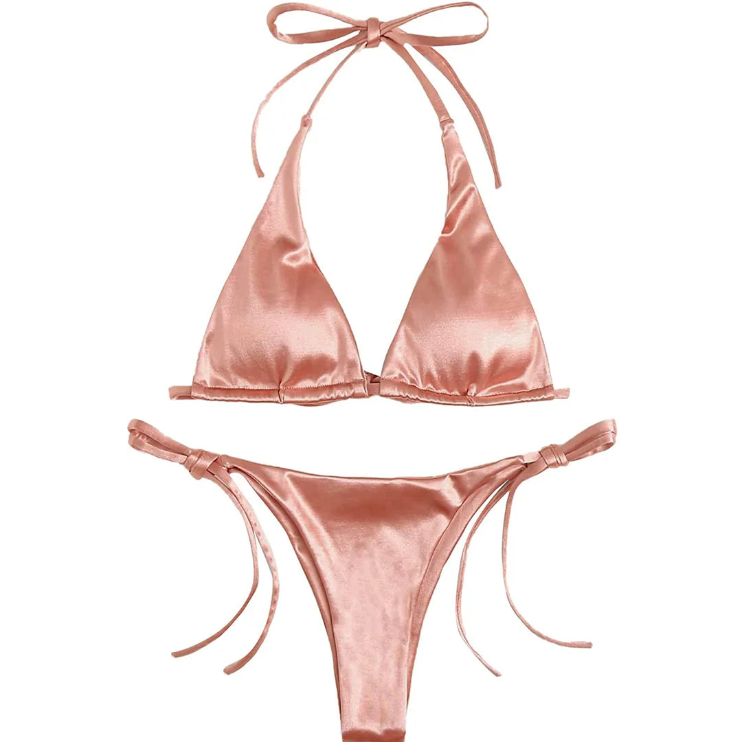 Halter Satin Brazilian Bikini Women Swimwear Female Swimsuit Two-piece Bikini set Bather Bathing Suit The Clothing Company Sydney