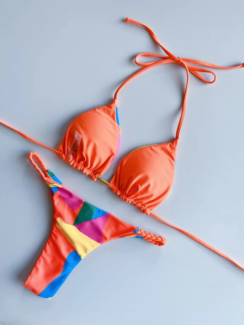 2 Piece Halter Micro Bikini Thong Swimsuit Women's Swimwear Bandage Brazilian Bathing Suit - The Clothing Company Sydney