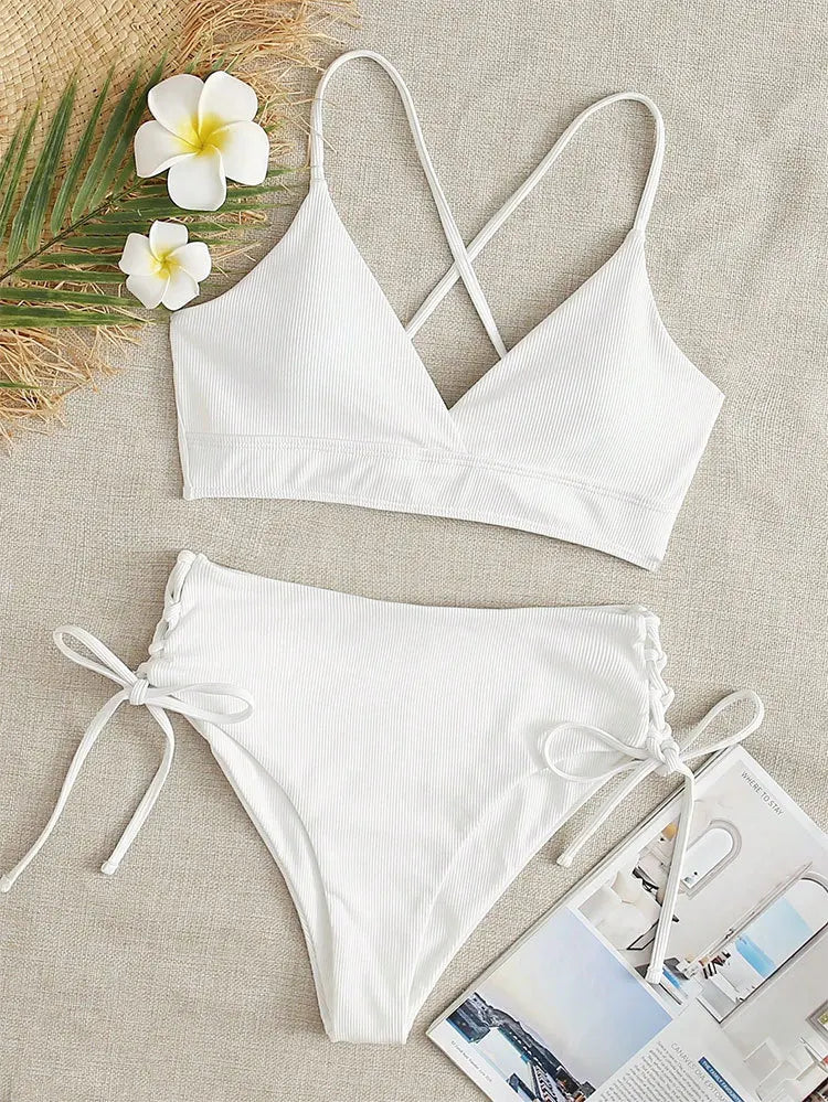 V-Neck Split Bikini Set for Women Swimsuit Lace Up Triangular Beach Swimwear Bathing Suit The Clothing Company Sydney