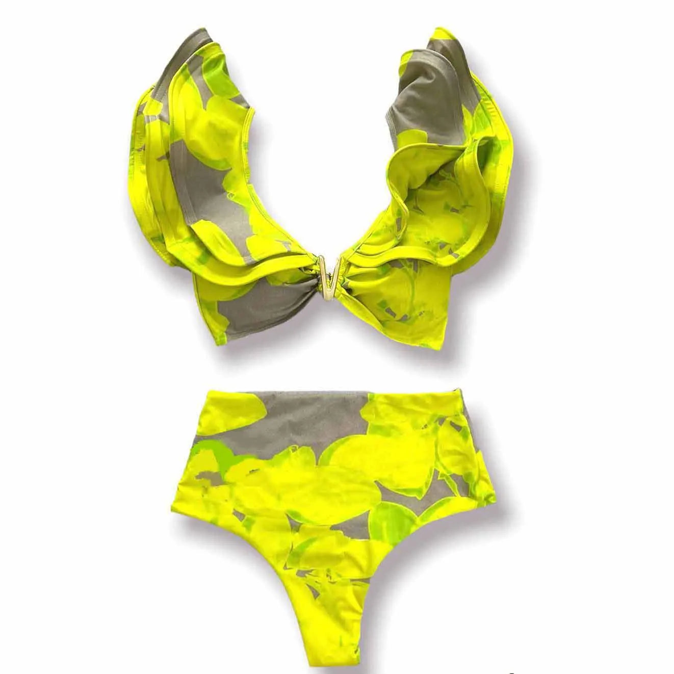 V-Neck High Waist Bikini Sets Shoulder Ruffled Printed Swimsuit Two Piece Swimwear Bathing Suits The Clothing Company Sydney