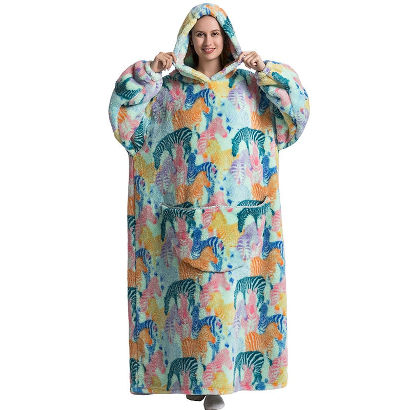 Super Long Hoodie Blanket Flannel Blanket with Sleeves Winter Hooded Sweatshirt Pullover Giant Oversized Blanket The Clothing Company Sydney