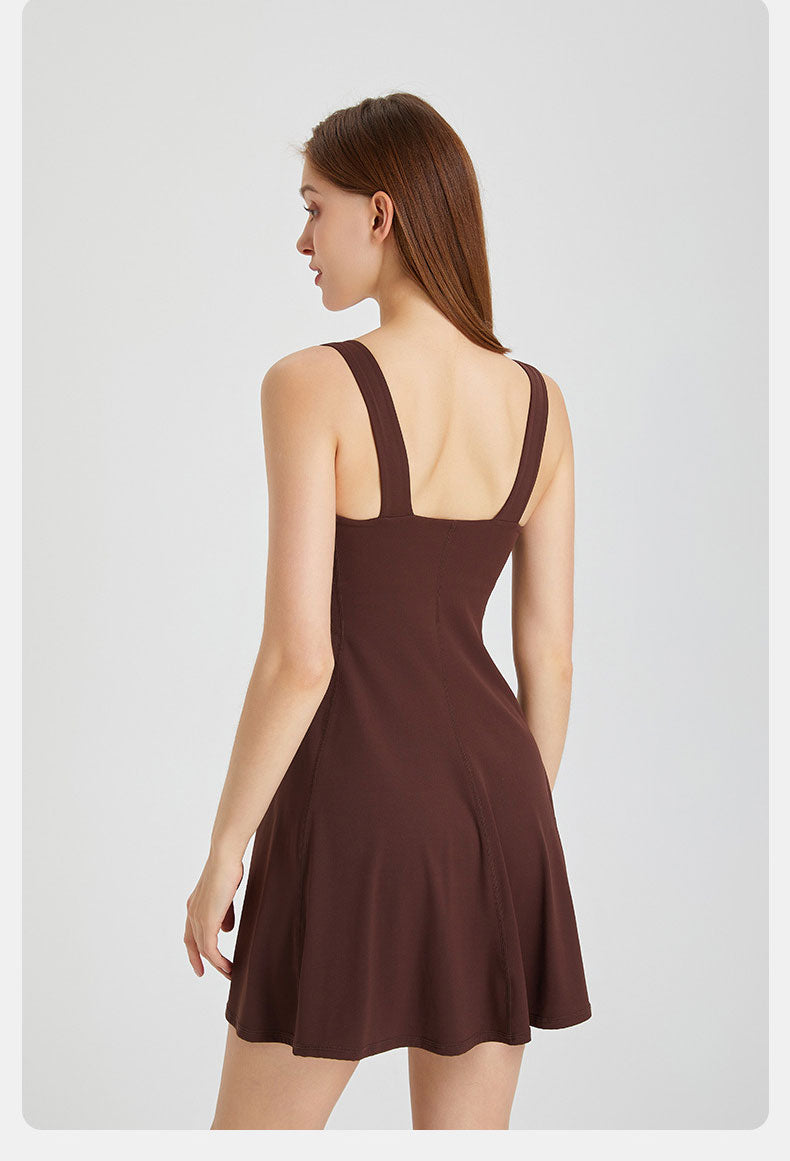 Women's Summer Tennis Netball Golf Dress Fashion Square Neck Pocket Sports Running Dress Breathable Workout Frock With Chest Pads The Clothing Company Sydney