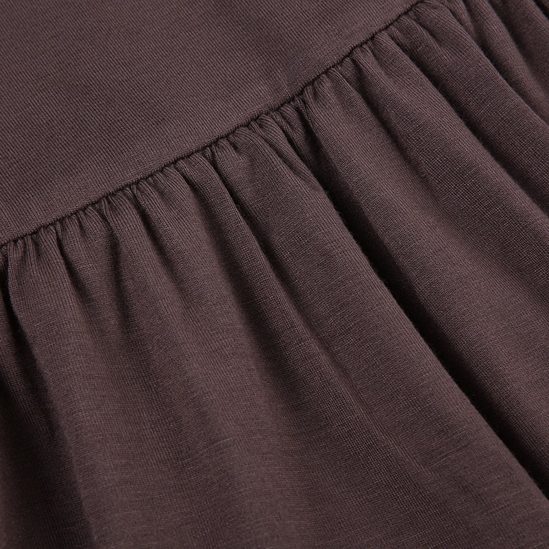 Brown Vintage Y2K Folds Slim Summer Mini Dress for Women Round Neck Dress The Clothing Company Sydney