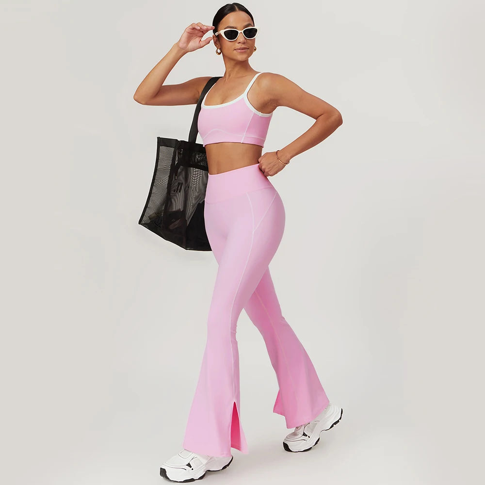 2 Piece Yoga Set Women Sport Bra Gym Workout Legging High Waist Wide Flare Pant Fitness Sports Shorts Active Wear Suit The Clothing Company Sydney