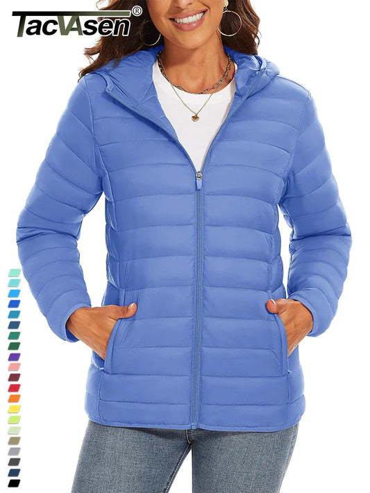 Full Zip Up Hooded Puffer Women's Winter Quilted Warm Down Coats Casual Windbreaker Padded Outwear Outdoor Jacket - The Clothing Company Sydney