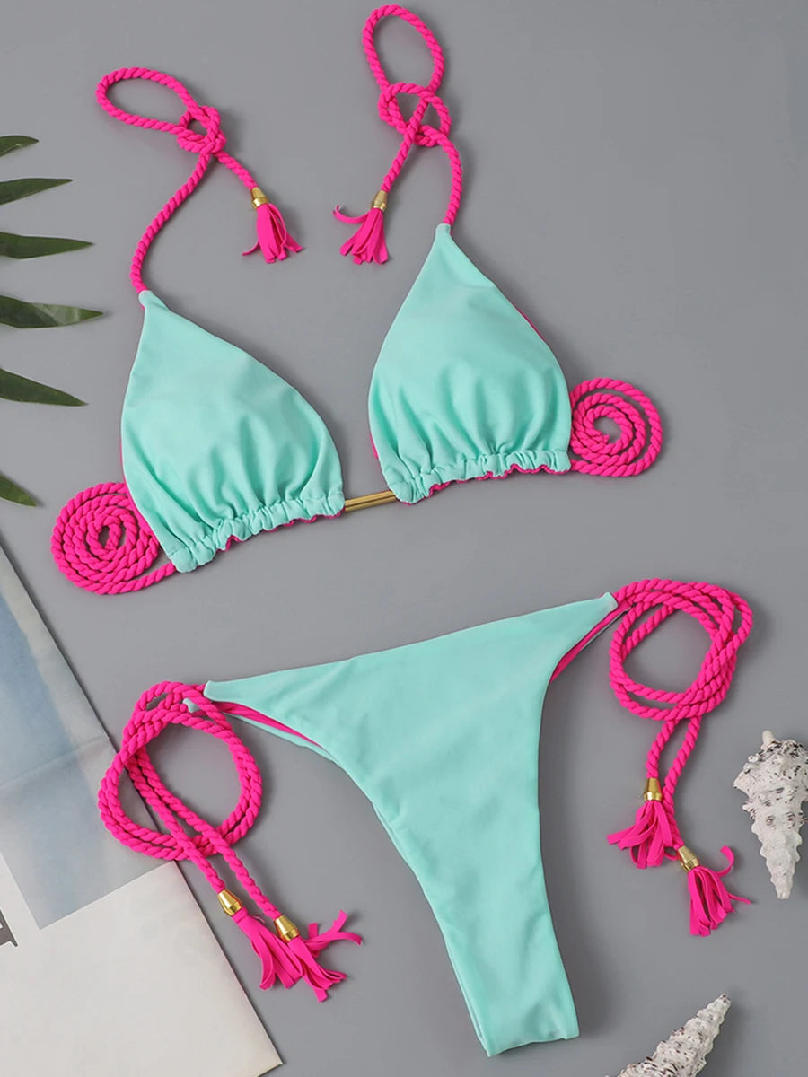 2 Piece Triangle String Bikini Swimsuit Tie Side Thong Swimwear Female Bathing Swimming Suit Summer Beachwear The Clothing Company Sydney