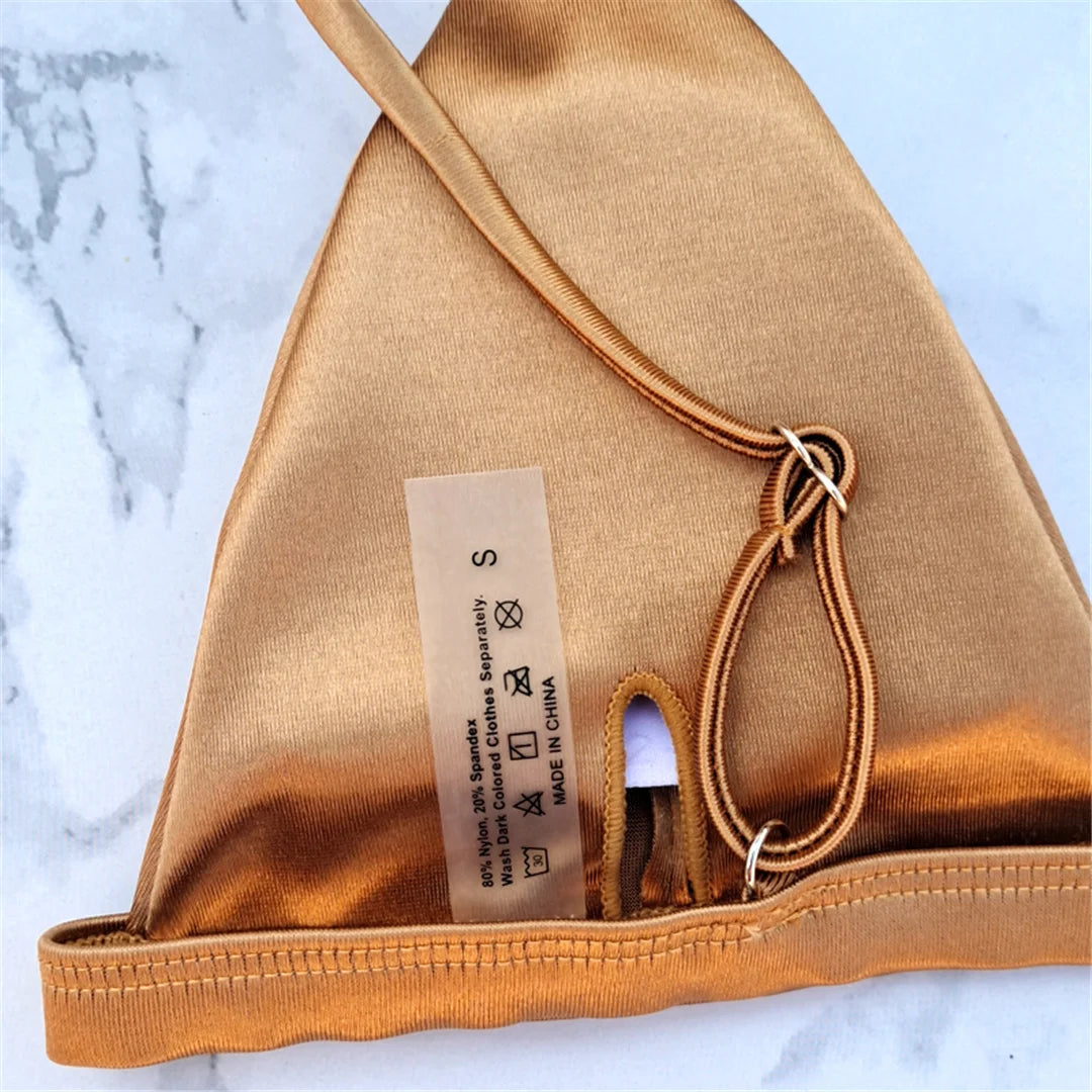 Side Tie Satin High Leg Cut Brazilian Bikini Swimwear Swimsuit Two piece Bikini set Bather Bathing Suit - The Clothing Company Sydney