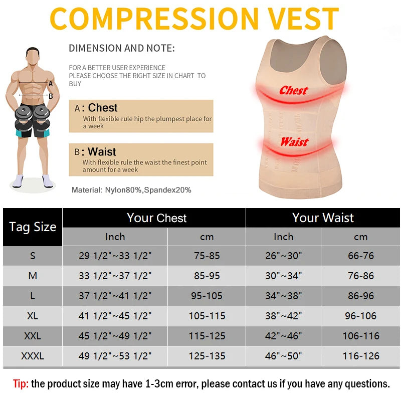 Men's Body Shaper Vest Shirt Abs Gym Workout Compression Tank Top Sleeveless Shapewear - The Clothing Company Sydney