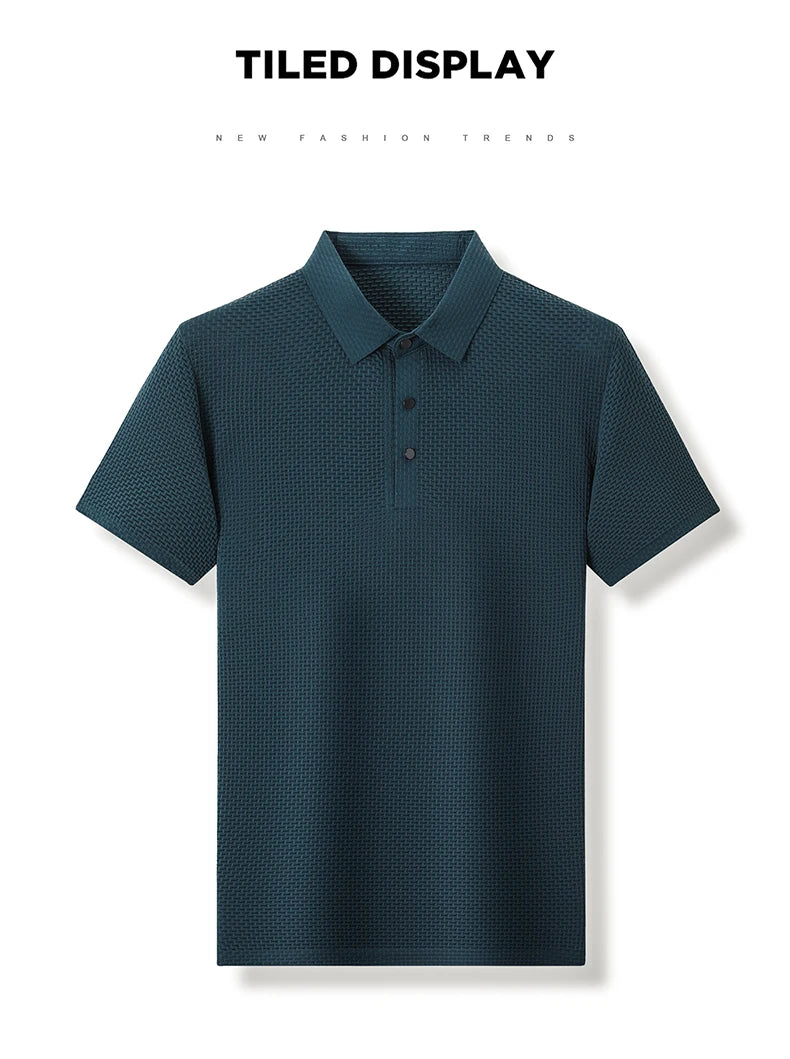 Summer Men's Lop-up Hollow Short-sleeved Polo Shirt Ice Silk Breathable Business Fashion T-Shirt Male Top The Clothing Company Sydney