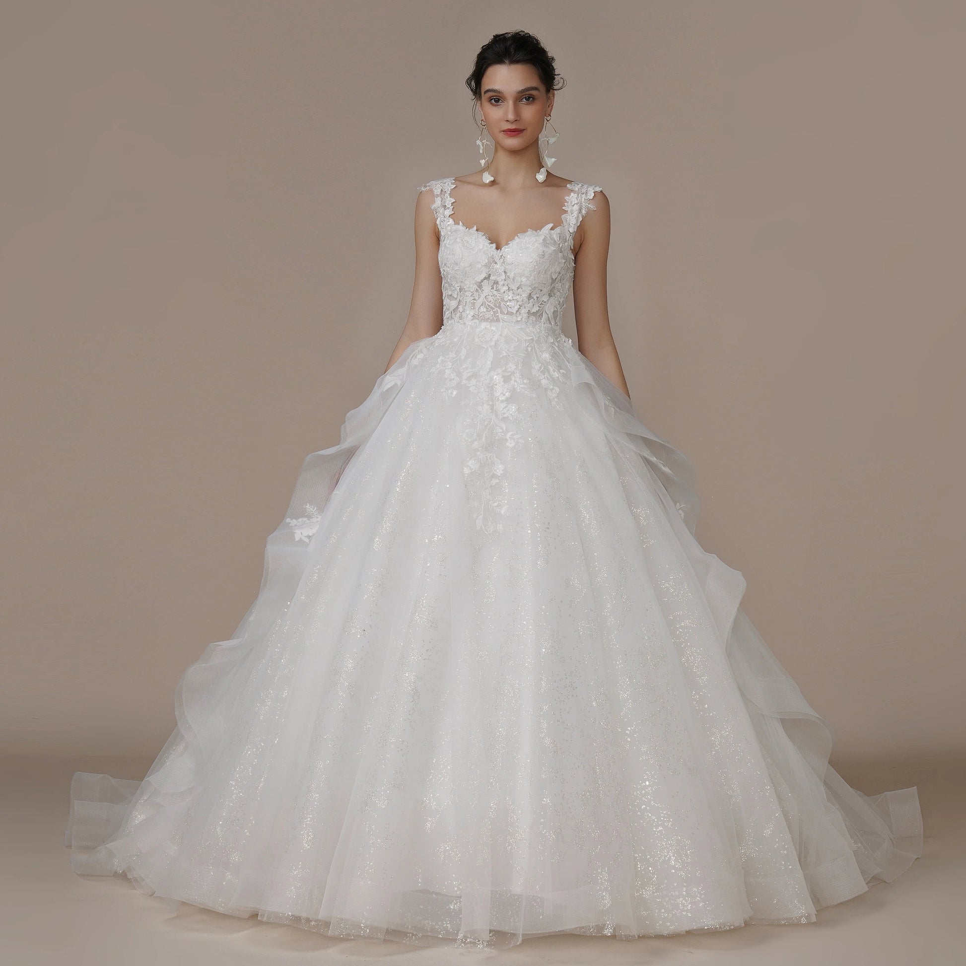 Princess Strapless Ivory Glitter Wedding Dresses Court Train Bride 3D Flower Romantic Shinny Bridal Gown The Clothing Company Sydney