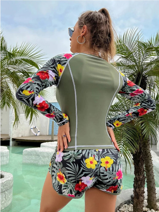 Tankini Women's Swimsuit Tropical Print Bikini Set Long Sleeve Swimwear Summer Shorts Beachwear Female Bathing Suit The Clothing Company Sydney