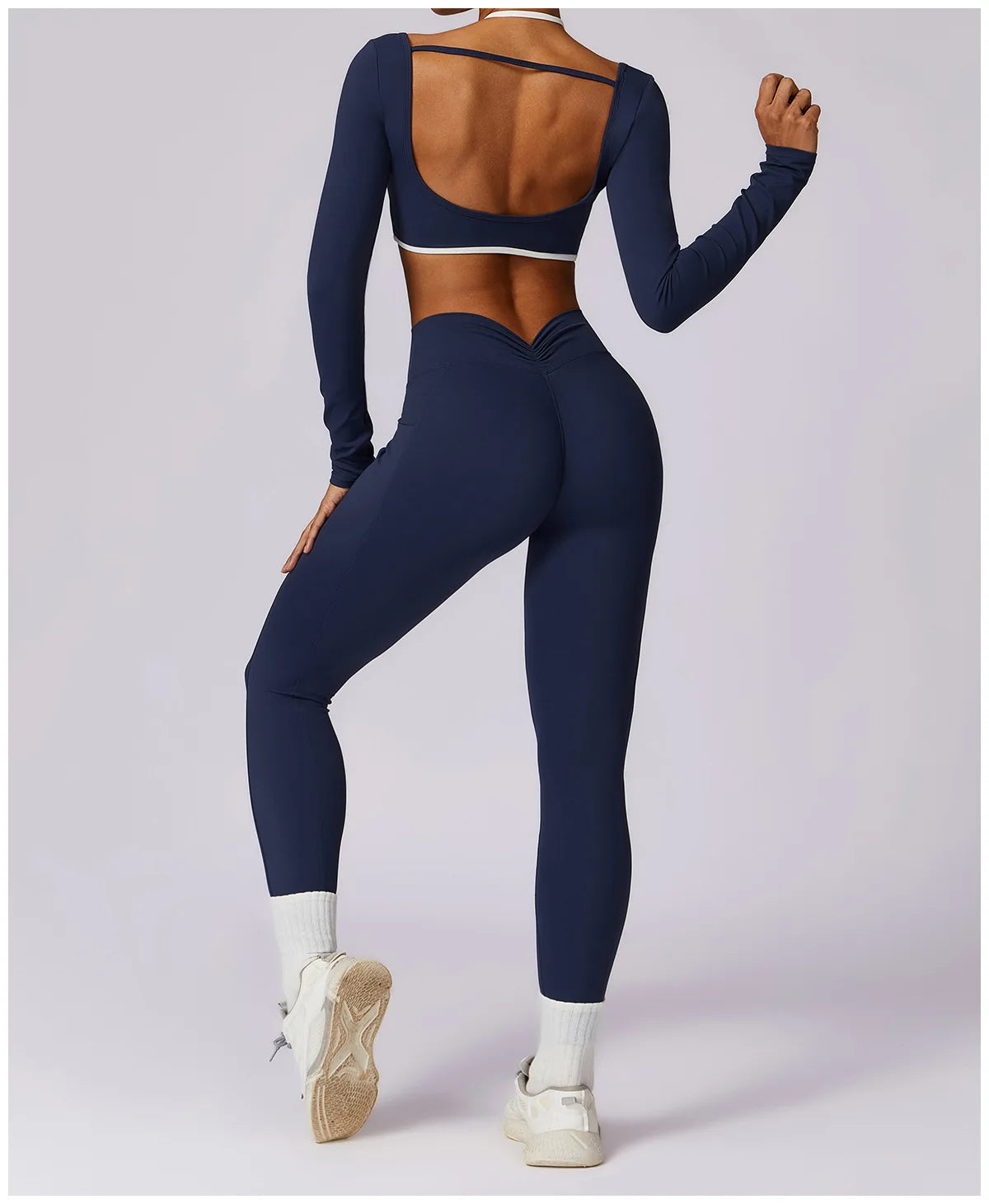 2 Piece Womens Tracksuit Yoga Set Workout Sportswear Gym Clothing Fitness Long Sleeve Crop Top High Waist Leggings Sports Suits - The Clothing Company Sydney