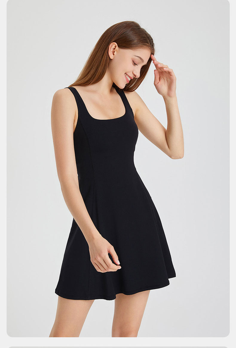 Women's Summer Tennis Netball Golf Dress Fashion Square Neck Pocket Sports Running Dress Breathable Workout Frock With Chest Pads The Clothing Company Sydney