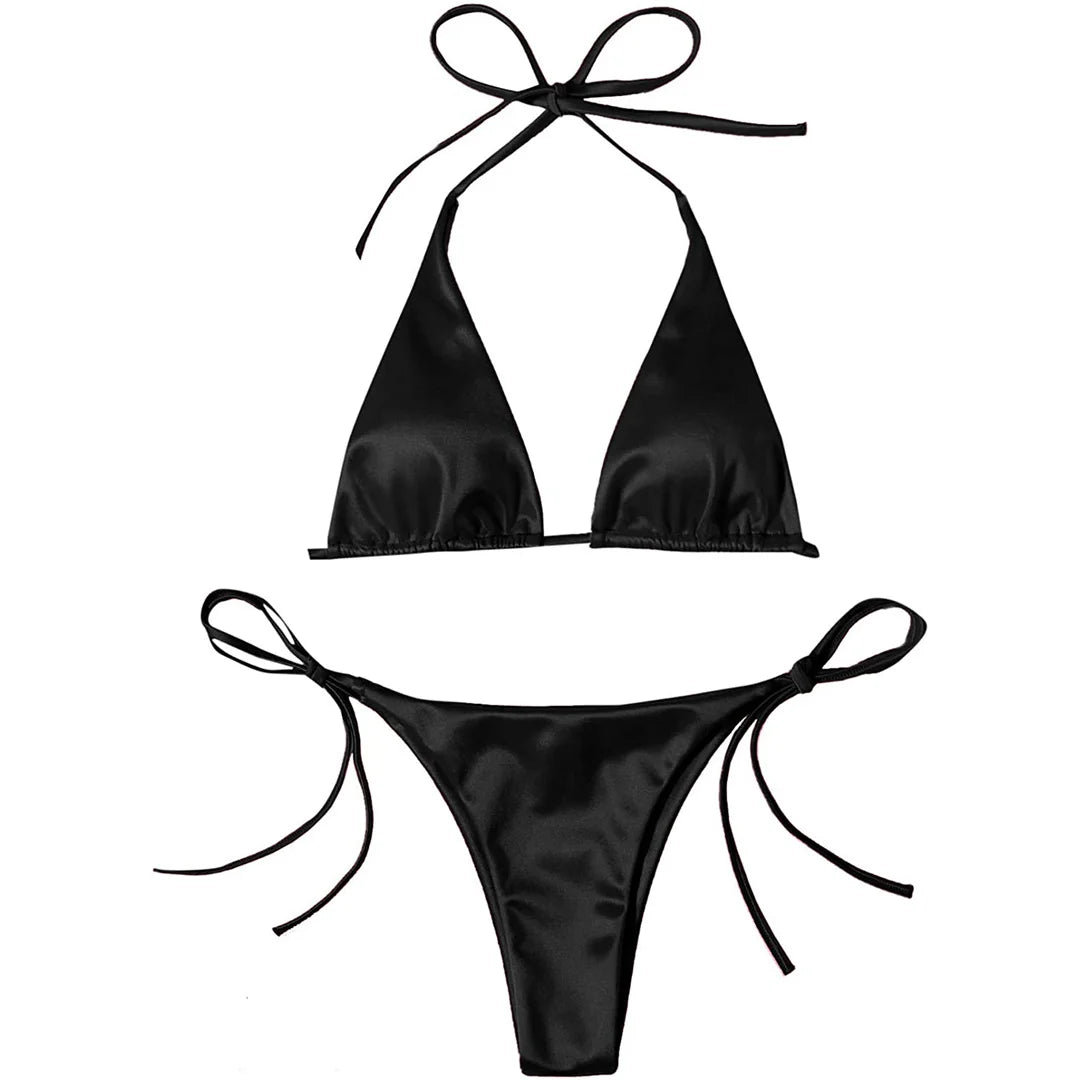 Halter Satin Brazilian Bikini Women Swimwear Female Swimsuit Two-piece Bikini set Bather Bathing Suit The Clothing Company Sydney