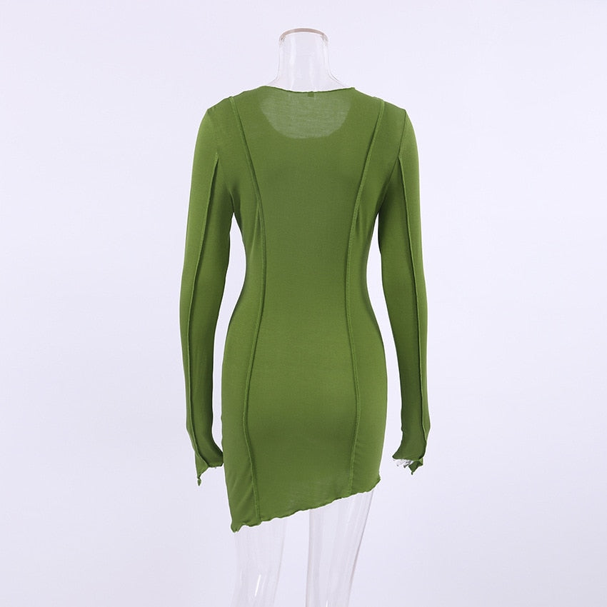 Spring Club Striped Y2K Mini Bodycon Party Women Dress Autumn Irregular O Neck Long Sleeve Fashion Dress The Clothing Company Sydney