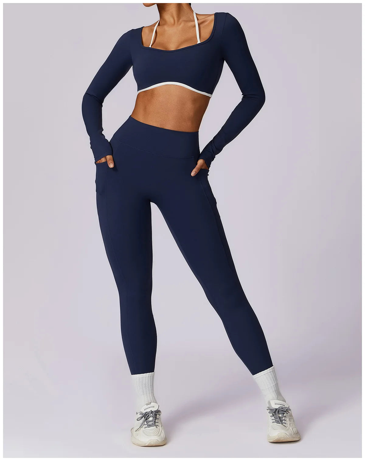 2 Piece Womens Tracksuit Yoga Set Workout Sportswear Gym Clothing Fitness Long Sleeve Crop Top High Waist Leggings Sports Suits - The Clothing Company Sydney