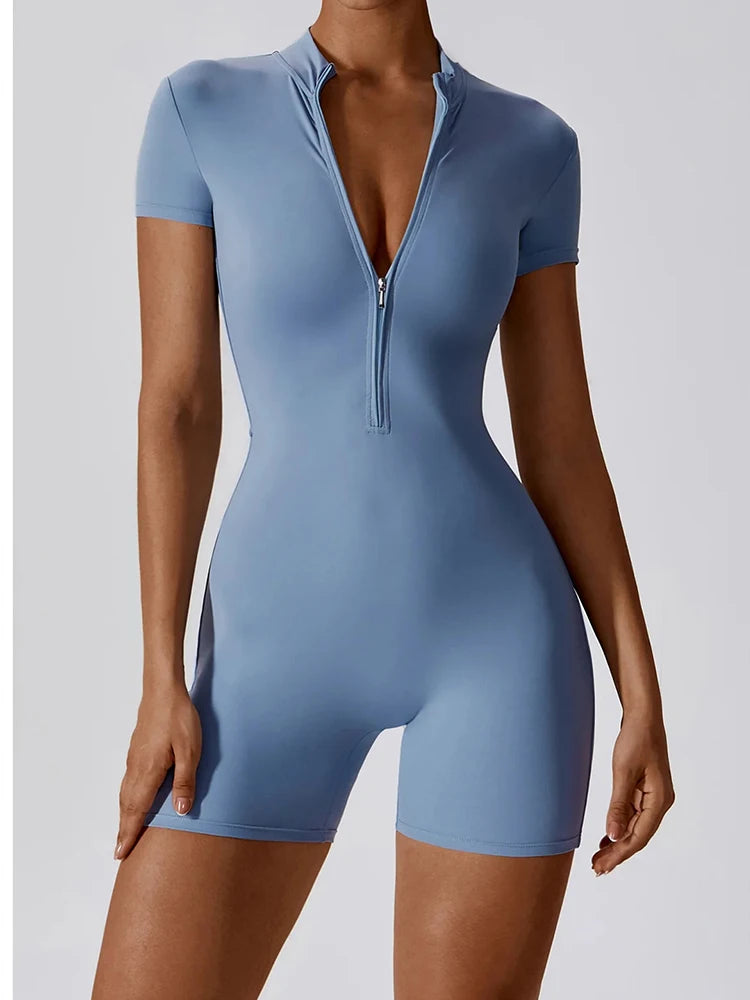 Summer Zipper Workout Jumpsuit Sports Overalls Women Gym Clothing Running Fitness Suits Gym Tracksuit Short Sportswear Yoga Set The Clothing Company Sydney