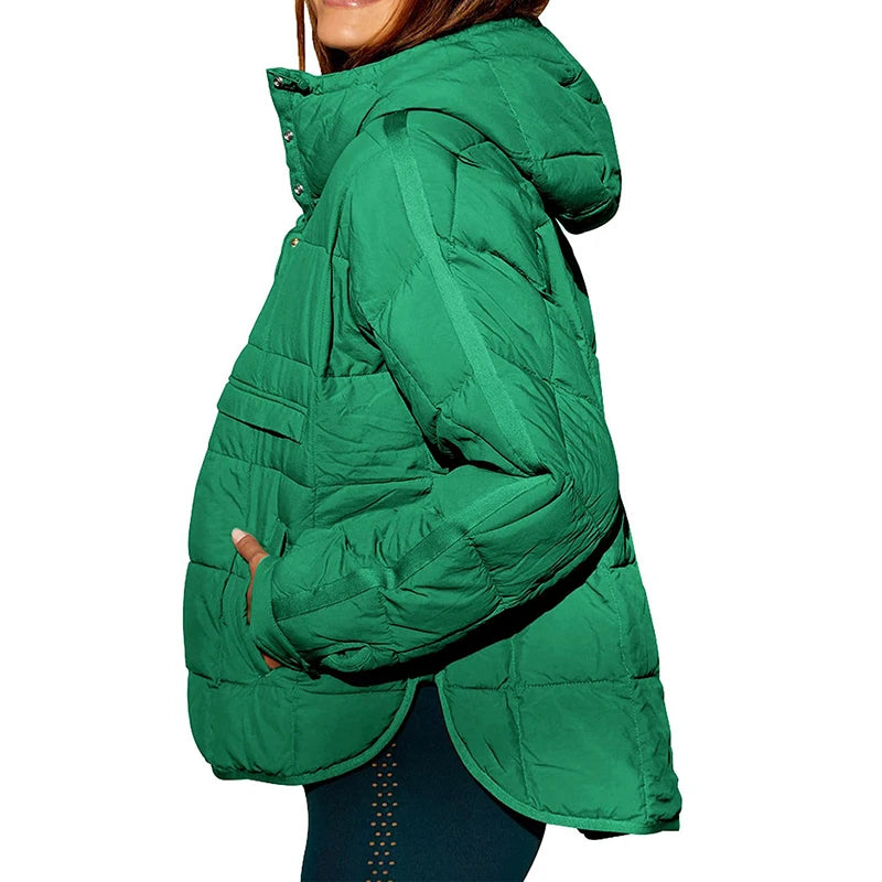 Autumn Winter Padded Jacket For Women Fashion Pockets Long Sleeves Hooded Pullovers Casual Coat - The Clothing Company Sydney