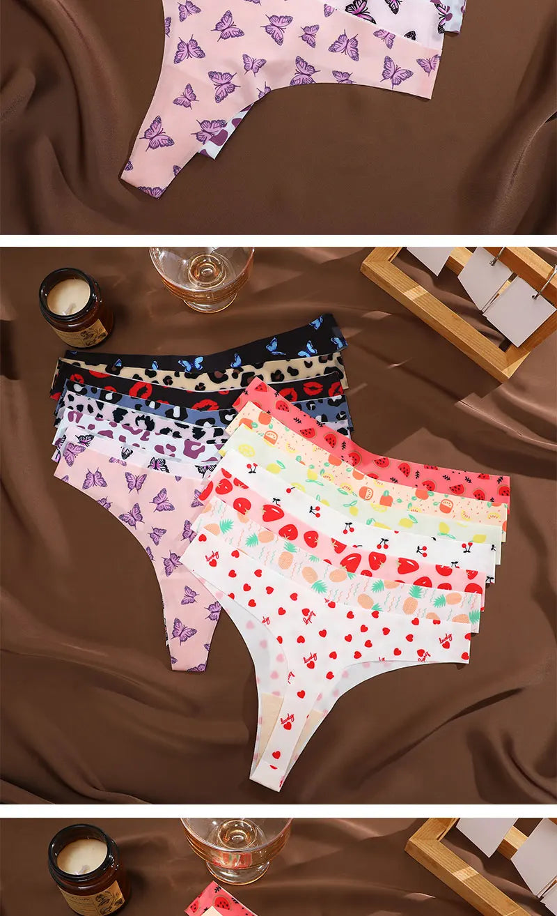 7 Pack Ice Silk G-String Thong Women's Seamless Panties Low Waist Print Underwear Lingerie - The Clothing Company Sydney