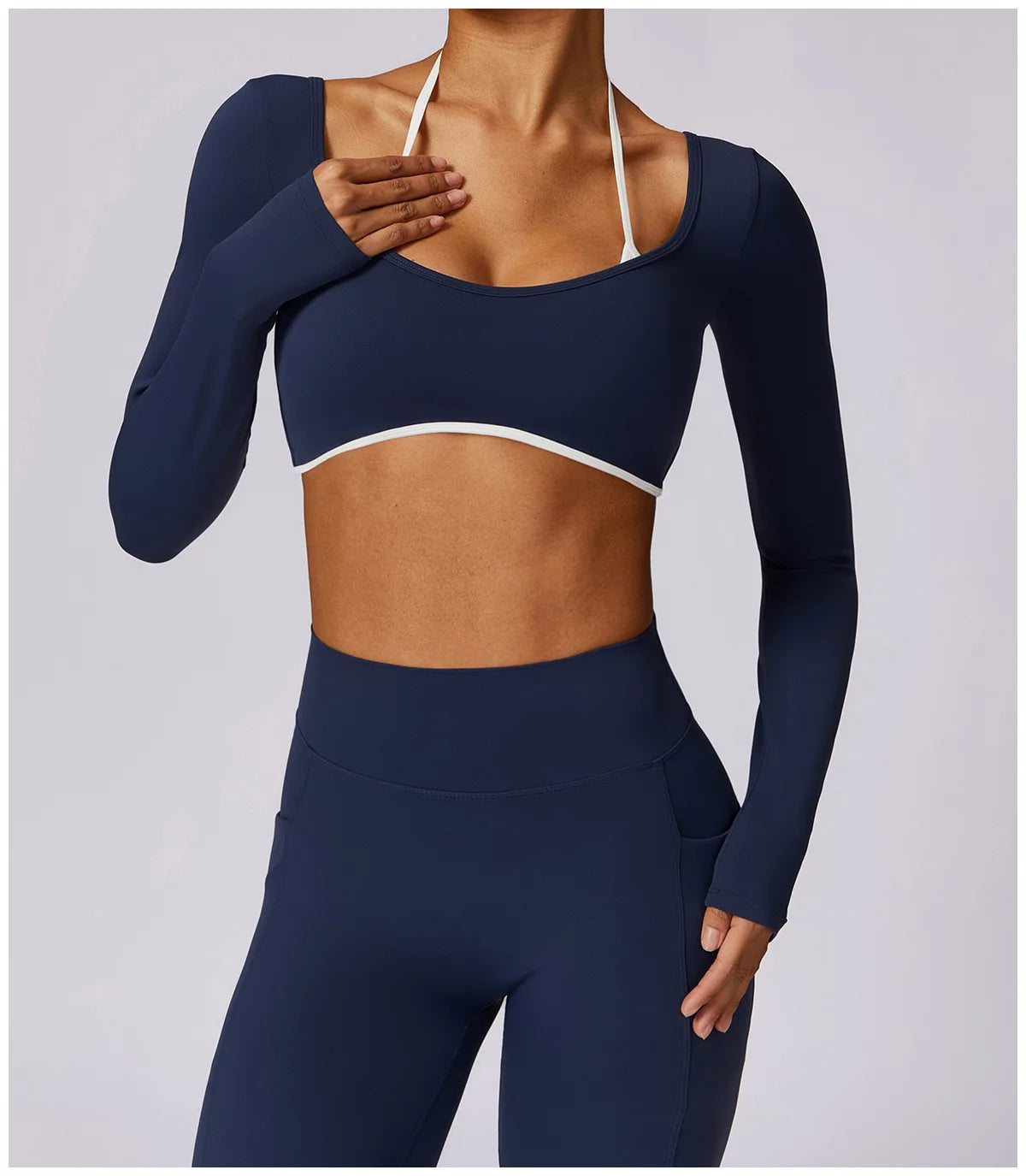 2 Piece Womens Tracksuit Yoga Set Workout Sportswear Gym Clothing Fitness Long Sleeve Crop Top High Waist Leggings Sports Suits - The Clothing Company Sydney