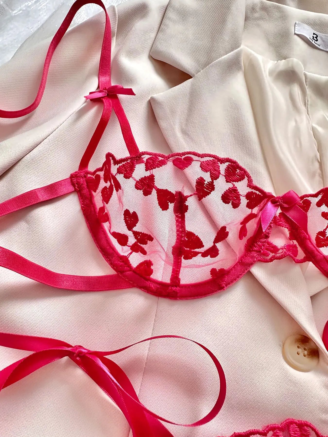 Heart Shaped Embroidery 2 Piece Lace Lineries Outfit Set - The Clothing Company Sydney