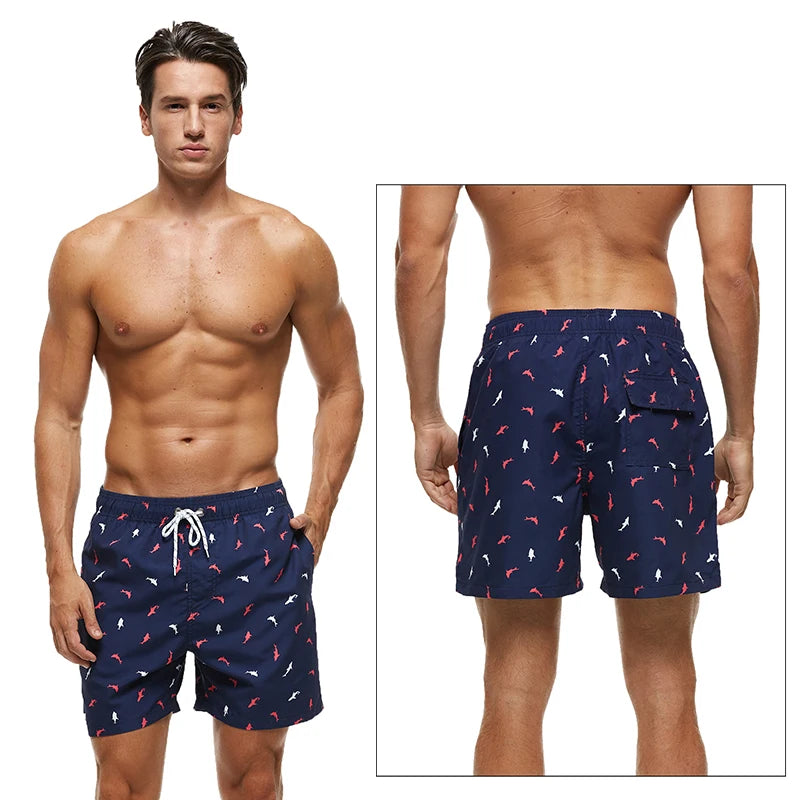Summer Mens Swim Shorts Beach Quick Dry Printing Swimsuit Plus Size Mesh Liner Surfing Gym Board Shorts