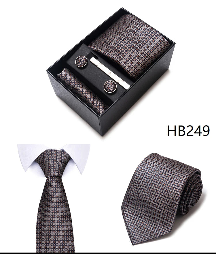 4 Piece Tie Handkerchief Cufflink Set For Men Necktie Holiday Gift Box Blue Gold Suit Accessories Slim Wedding Set The Clothing Company Sydney