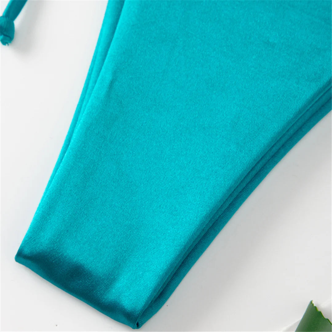 Side Tie Satin High Leg Cut Brazilian Bikini Swimwear Swimsuit Two piece Bikini set Bather Bathing Suit - The Clothing Company Sydney