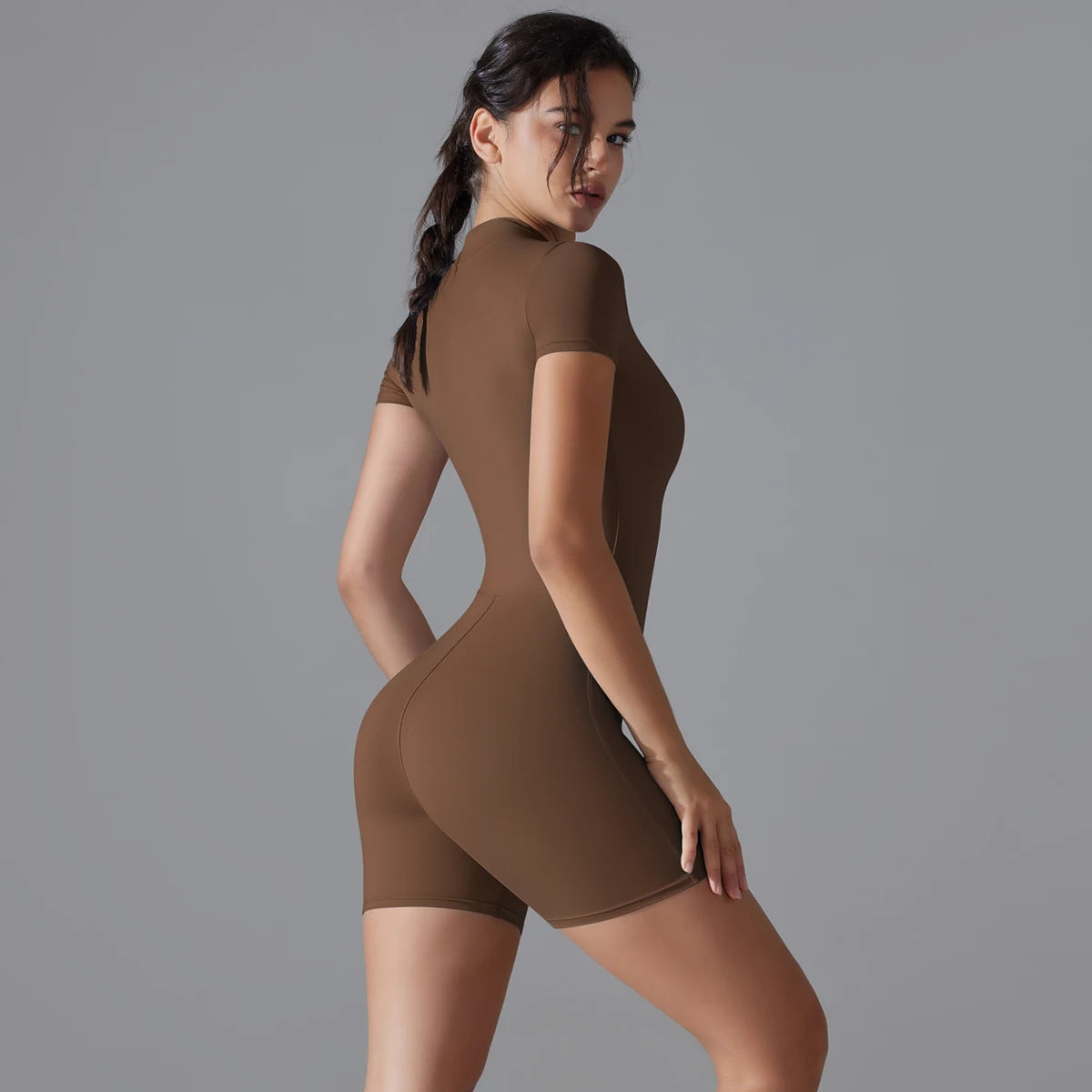 Yoga Set Women's Jumpsuits One-Piece Suit Zipper Short Sleeve Gym Push Up Workout Fitness Bodysuit Sportswear - The Clothing Company Sydney
