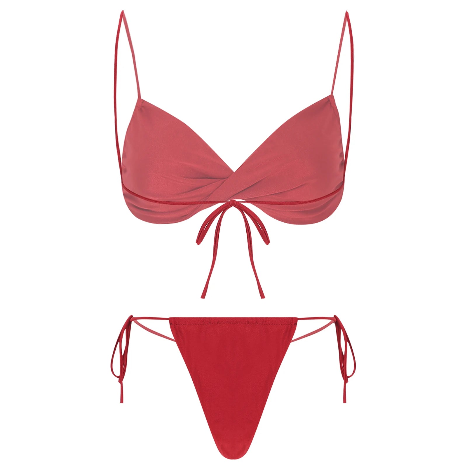 Womens Bikini Set Bathing Suit Pad Free Bra Top with High Cut Thong Briefs Side Tie Tying 2 Piece Swimwear Pool Beach Wear - The Clothing Company Sydney