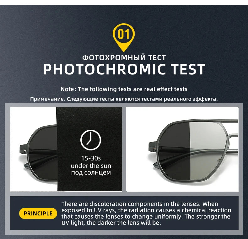 Fashion Aluminum Photochromic Sunglasses Men Women Polarised Sun Glasses Chameleon Anti-glare Driving Sunglasses - The Clothing Company Sydney