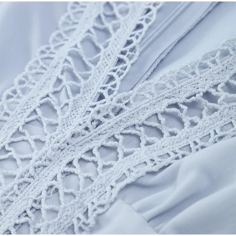 Women V-neck Lantern Long Sleeves Maxi Dress Elegant Patchwork Ruffles Hollow Lace Slim  Summer Dress - The Clothing Company Sydney