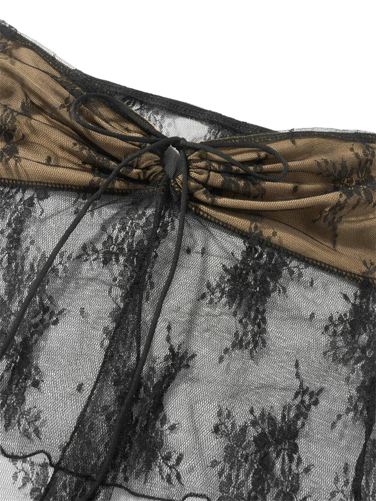 2 Piece Set Women Lace Bustiers Strapless Off Shoulder Tube Tops Party Club Mesh See Through Tank Low Waist Long Skirts The Clothing Company Sydney