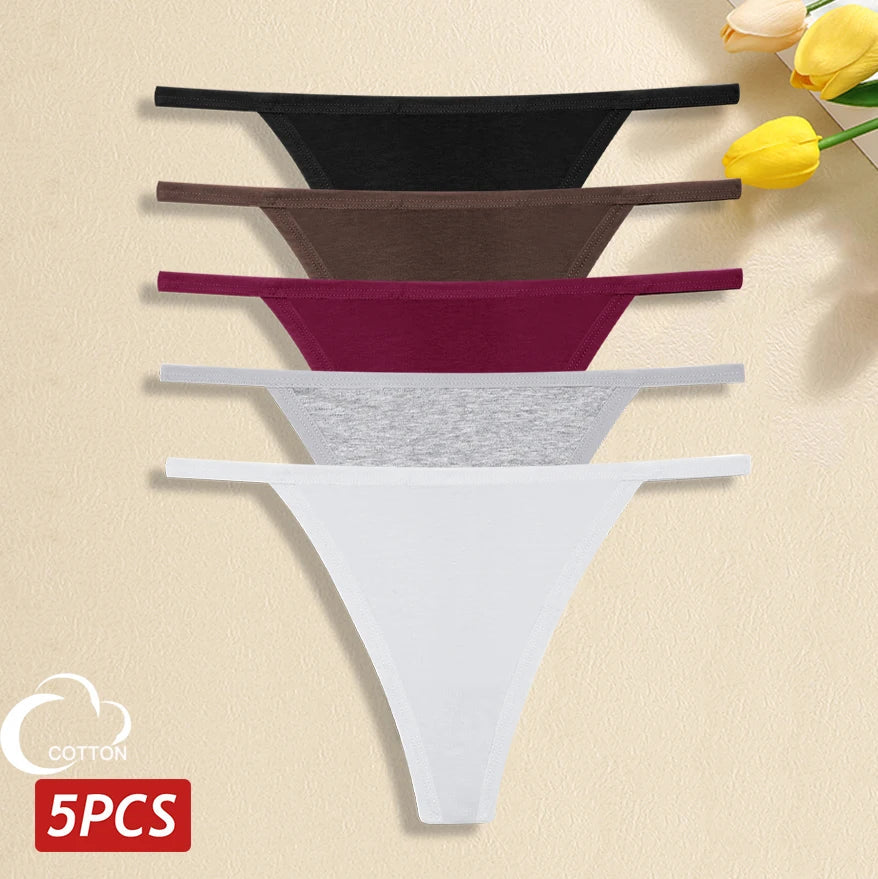 5 Pack Women's Cotton Panties Underwear Low Waist G-String Thongs Breathable Lingerie Set The Clothing Company Sydney
