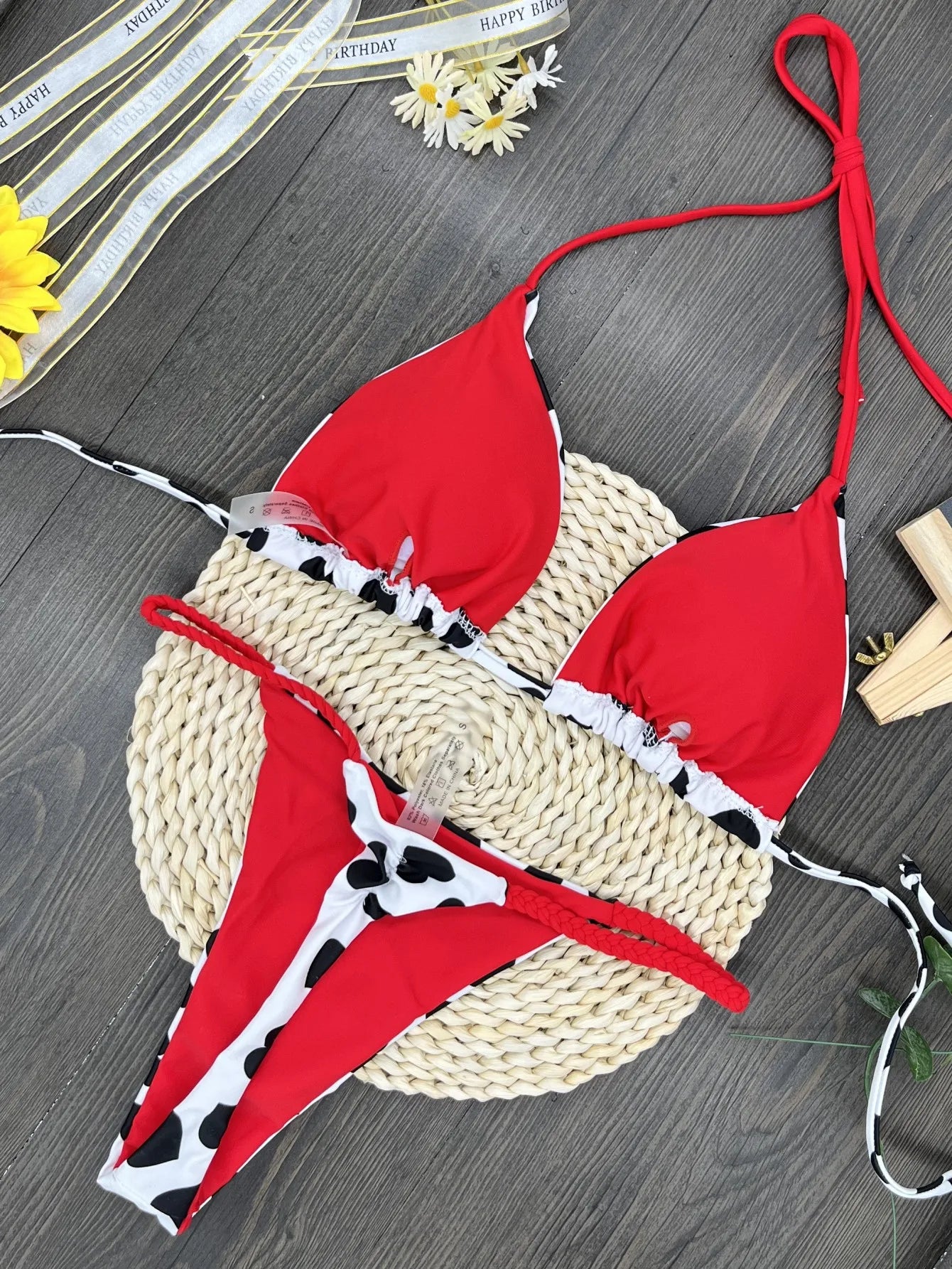 2 Piece Love Print  Backless Split Swimsuit G String Bikini Swimwear - The Clothing Company Sydney