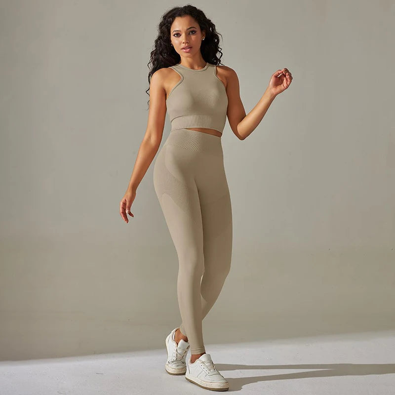 2 Piece Nylon Tracksuits Women's Yoga Set Sports Suit Sports Vest Gym Leggings Suit Seamless Workout Clothes Gymwear - The Clothing Company Sydney
