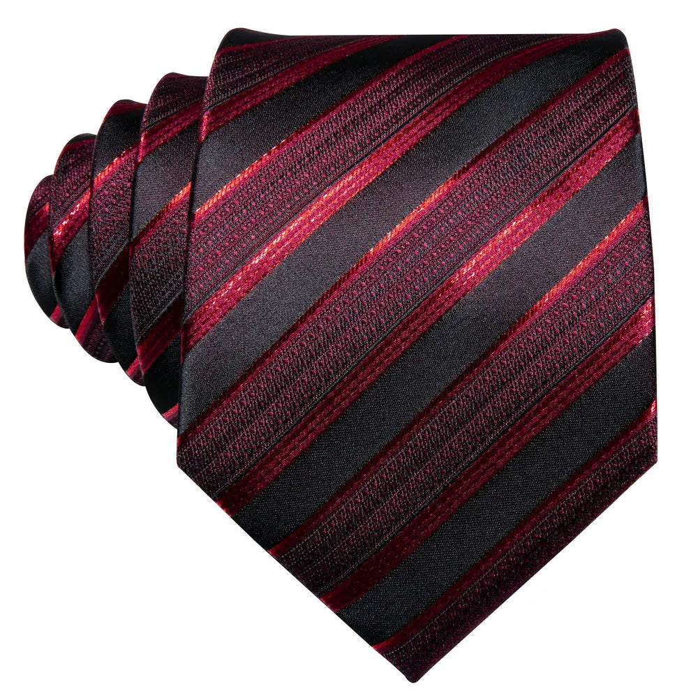 Men's Business Red Striped Silk Tie Hanky Cufflinks Wedding Party Casual Necktie Set - The Clothing Company Sydney
