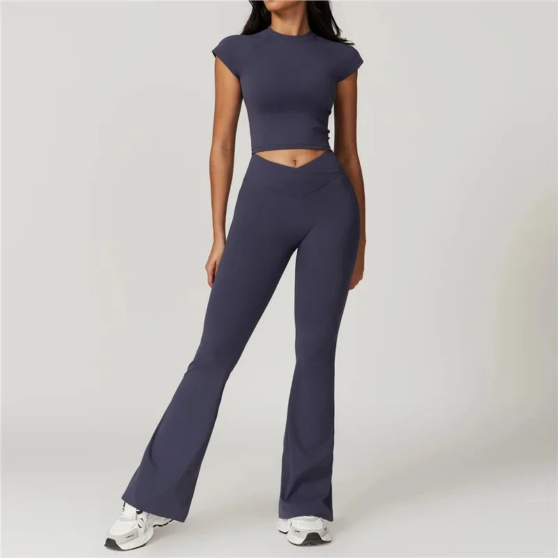 Quick-Dry Yoga 2 Piece Suit Outer Wear Running Sports Short Sleeves Women's Backless Fitness Wear Green Gym Clothing The Clothing Company Sydney