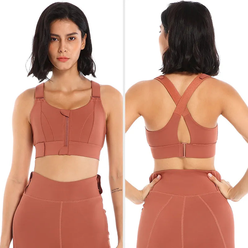 Large Size High-strength Sports Bra Women's Shockproof Running Big Chest Small Front Zipper Fitness Yoga Clothing Vest Underwear - The Clothing Company Sydney