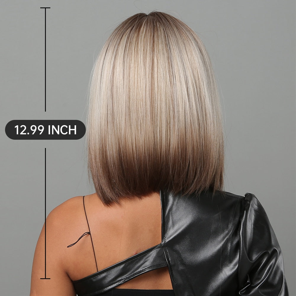 Short Straight Synthetic Wigs for Women Blonde to Brown Ombre Bob Wigs with Bangs Daily Cosplay Party Heat Resistant Wigs The Clothing Company Sydney