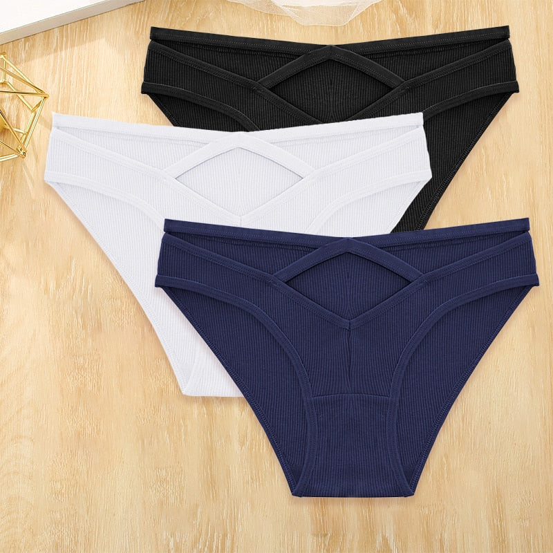 3 Pack Cotton Blend Panties Low-Rise Briefs Lingerie Front Cross Underpants Hollow Out Pantys Underwear The Clothing Company Sydney