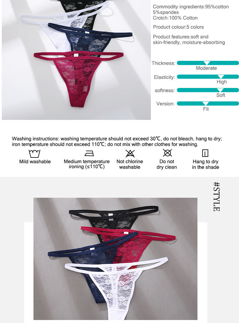 2 Pack Set Women's Lace Panties Low Waist G-String Underwear Solid Hollow Out Transparent Thong Soft Breathable Lingerie The Clothing Company Sydney