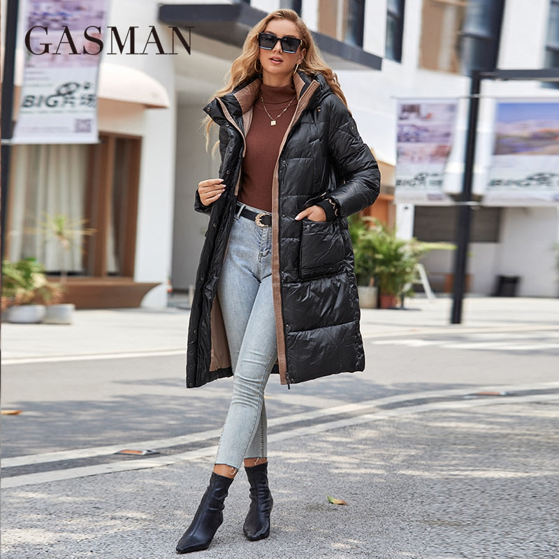Women's down Jacket Long Classic zipper design Big Pocket Stand Collar Hooded Slim coat Women Parkas The Clothing Company Sydney