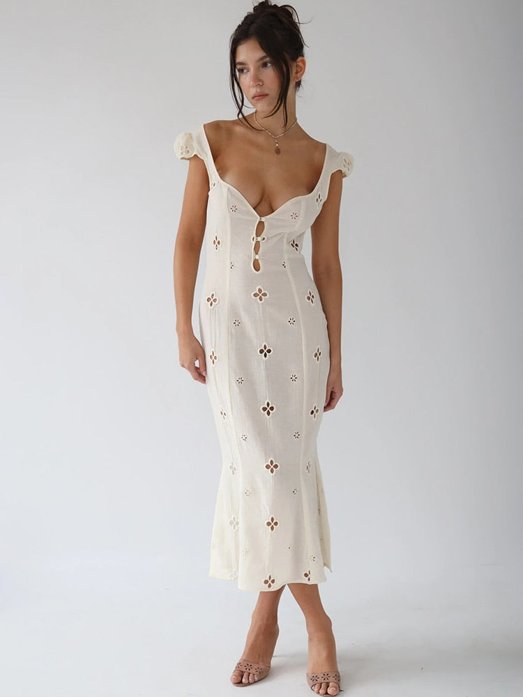 Square Neck Black White Mini Summer High Waist Short Sleeve Beachwear Bodycon Hollow Out Sundress Dress The Clothing Company Sydney