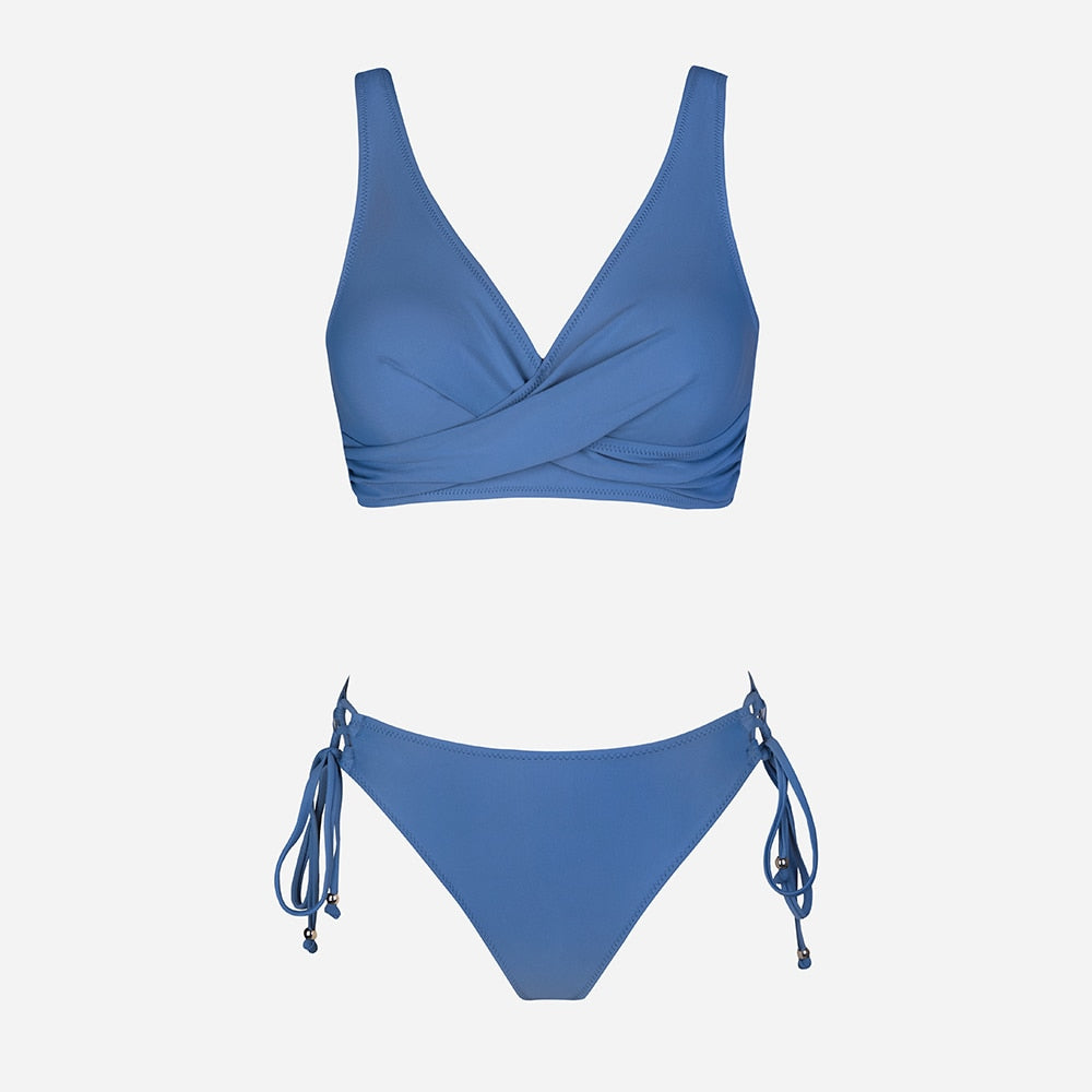 Yellow And Lemon Print Mid-Waist Bikini Sets Swimsuit Lace Up Two Pieces Swimwear Beach Bathing Suits The Clothing Company Sydney