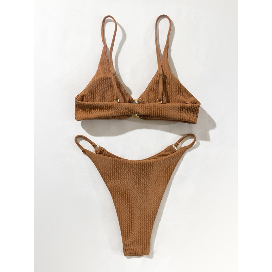 Plain Rib Swimsuit Swimwear Women Thong Bikini Set 2 Piece Beach Wear for Bathing Suit The Clothing Company Sydney