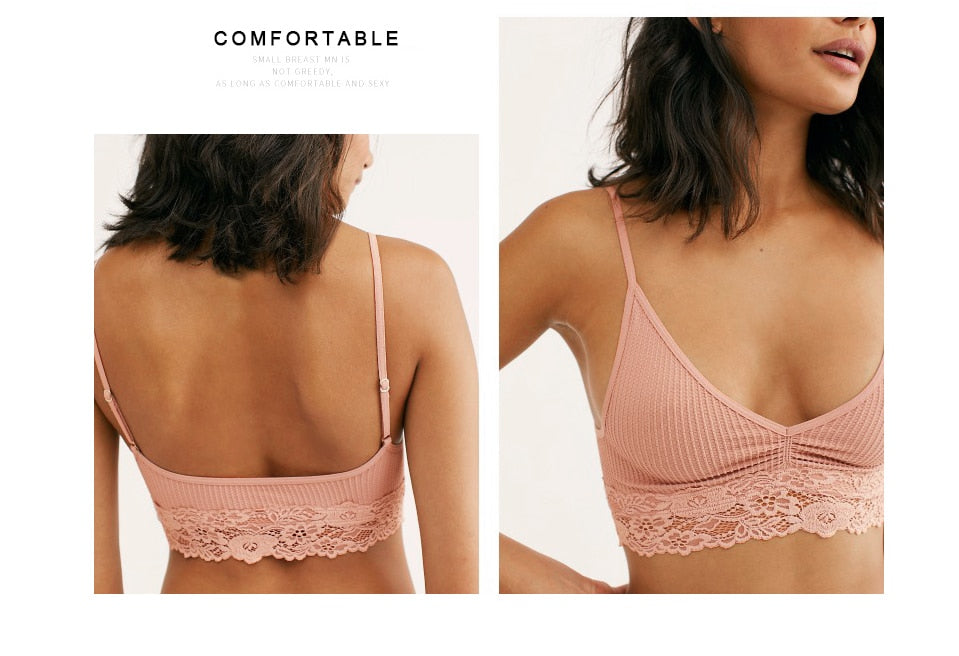 Homewear Seamless Ribbed Thin Bra  Wire Free Ladies Lace Bralette Backless Cotton underwear Lace Lingerie The Clothing Company Sydney