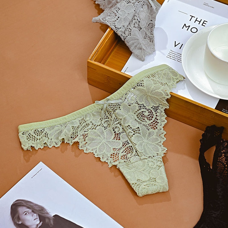 Lace Embroidery Underwear Lingerie T-back Thong Sheer Panties Hollow out Transparent Knickers The Clothing Company Sydney