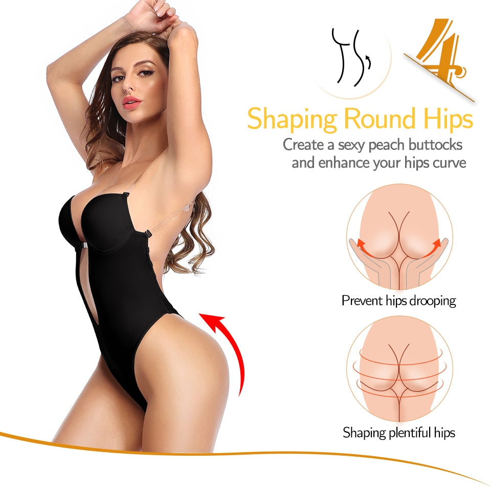 Shapewear Bodysuit Women Deep V-Neck Body Shaper Padded Bra Backless U Plunge Thong Shaper Waist Trainer Push Up Party Underwear The Clothing Company Sydney