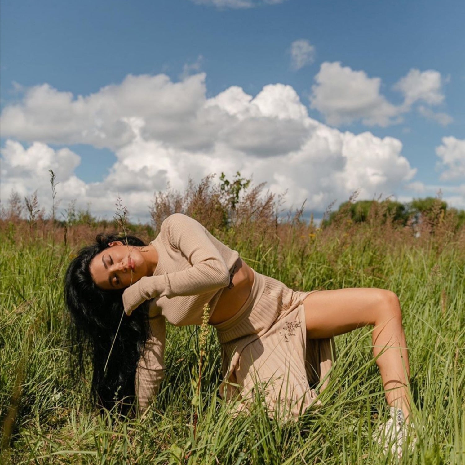 2 Piece Sweater Cropped Top Midi Skirt Matching Set Outfits Button Up Split Skirt Set The Clothing Company Sydney